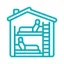 Blue icon of a dorm room with bunk beds