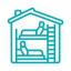 Blue icon of a dorm room with bunk beds