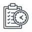Blue icon with checklist and clock