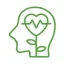 Green icon of a head with a heart-shaped flower growing as the brain