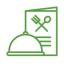 Green icon of covered meal and a menu