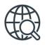 Navy icon of a magnifying glass over a globe