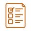 Orange icon of list with checkmark