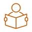 Orange icon of person holding a book